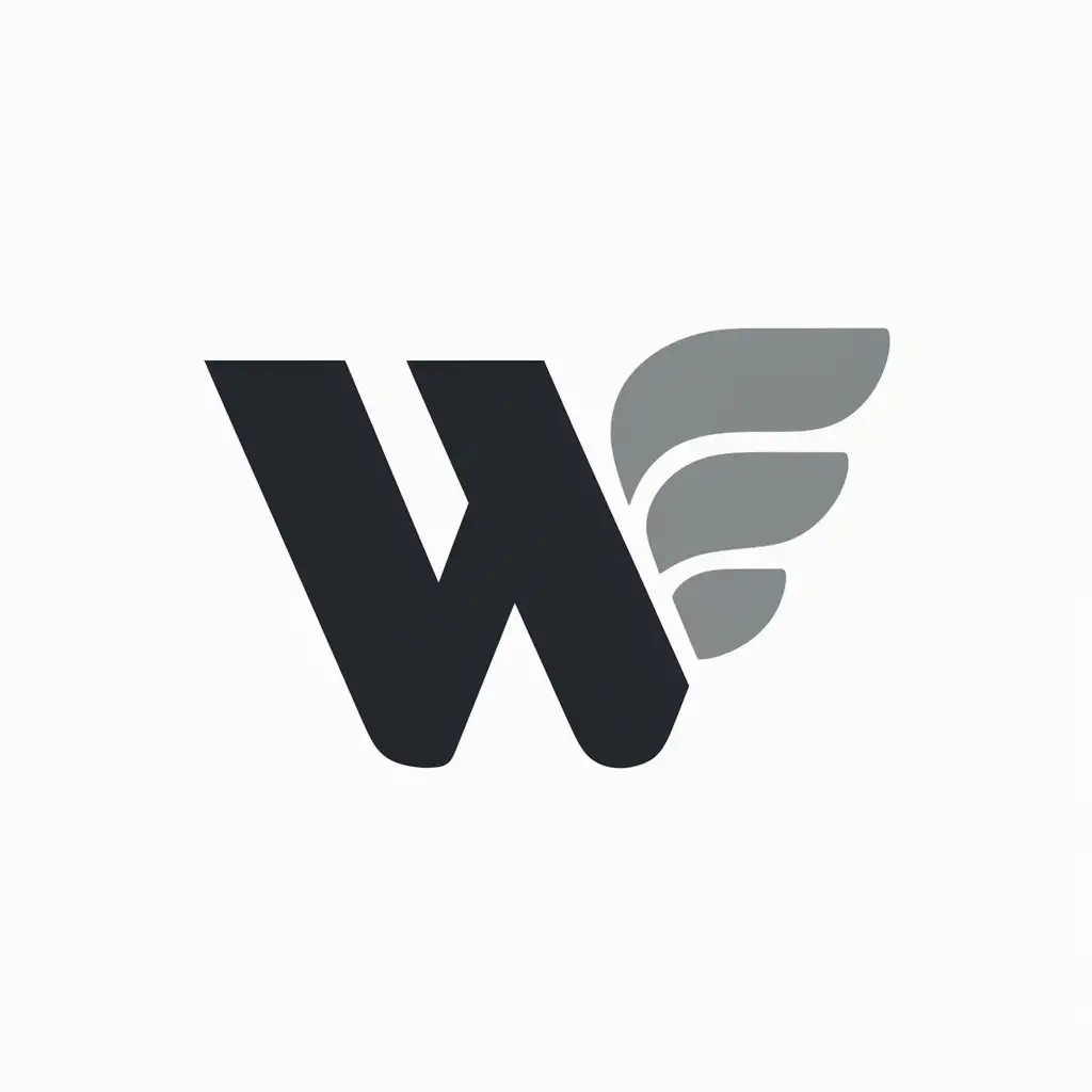 LOGO Design For W Minimalistic Letter W with Grayscale Wing on Clear Background