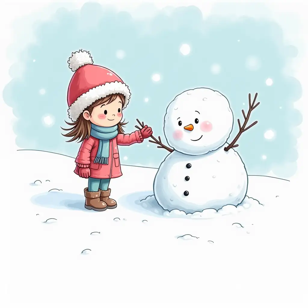 Little-Girl-Building-a-Snowman-with-a-Scarf