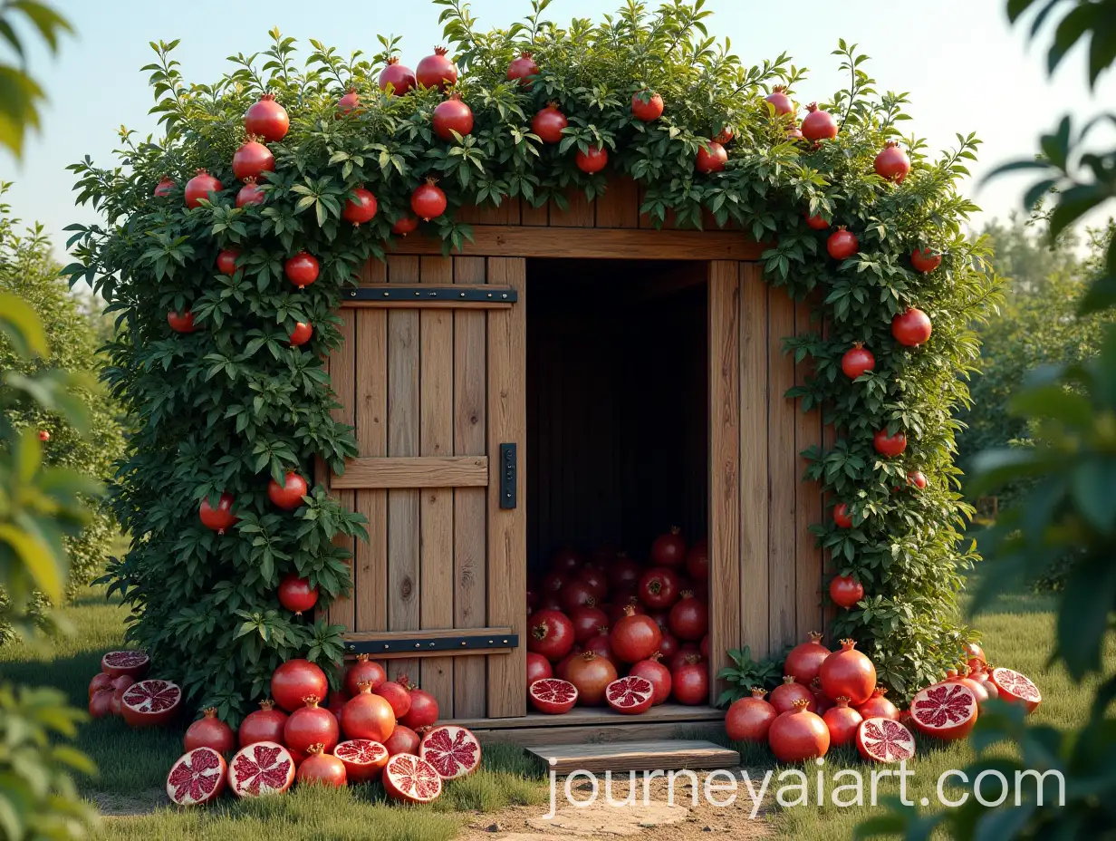 Garden-Shed-with-Vine-Pattern-in-a-Pomegranate-Orchard