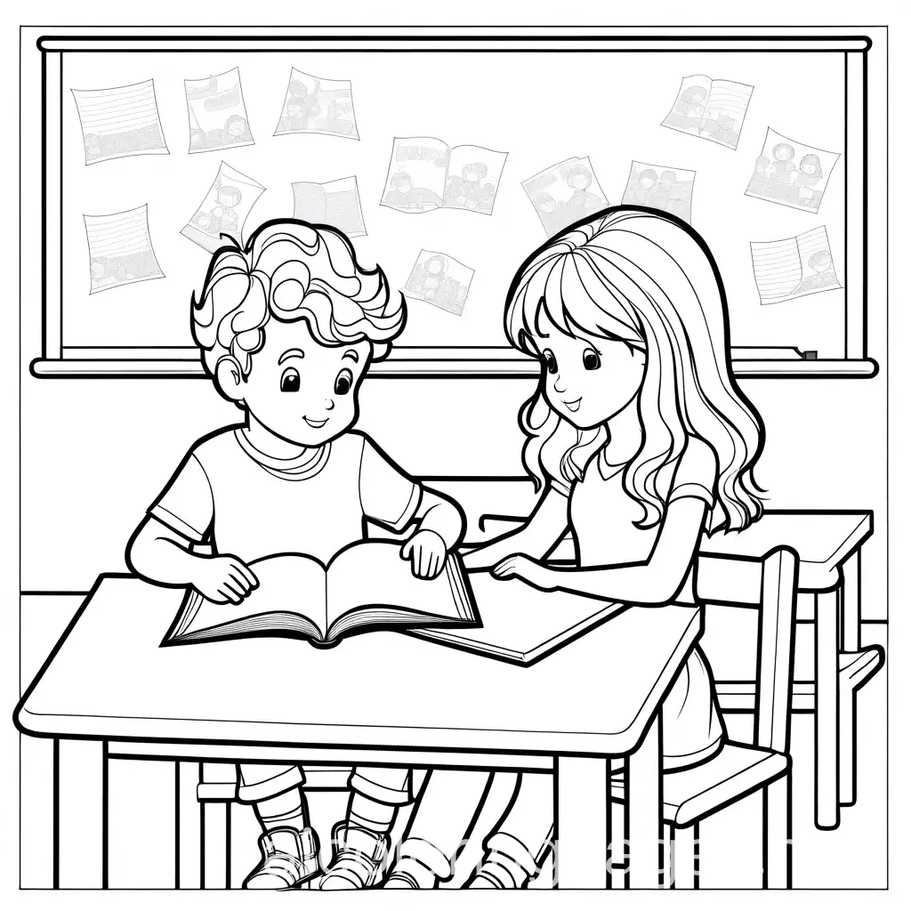 Children-Reading-a-Big-Book-in-Classroom-Coloring-Page