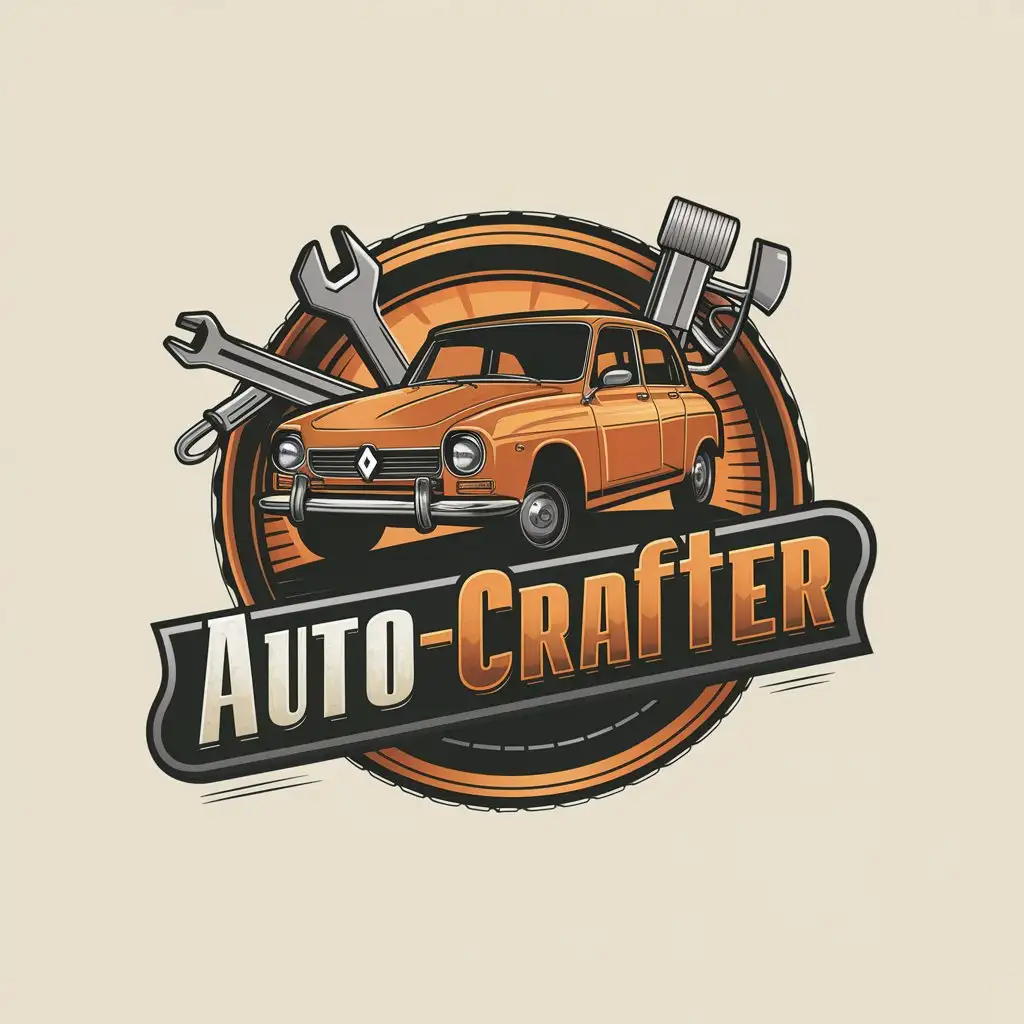 LOGO Design for Autocrafter Vintage Garage with Renault 4 Tonic Orange Wrench Paint Gun Theme