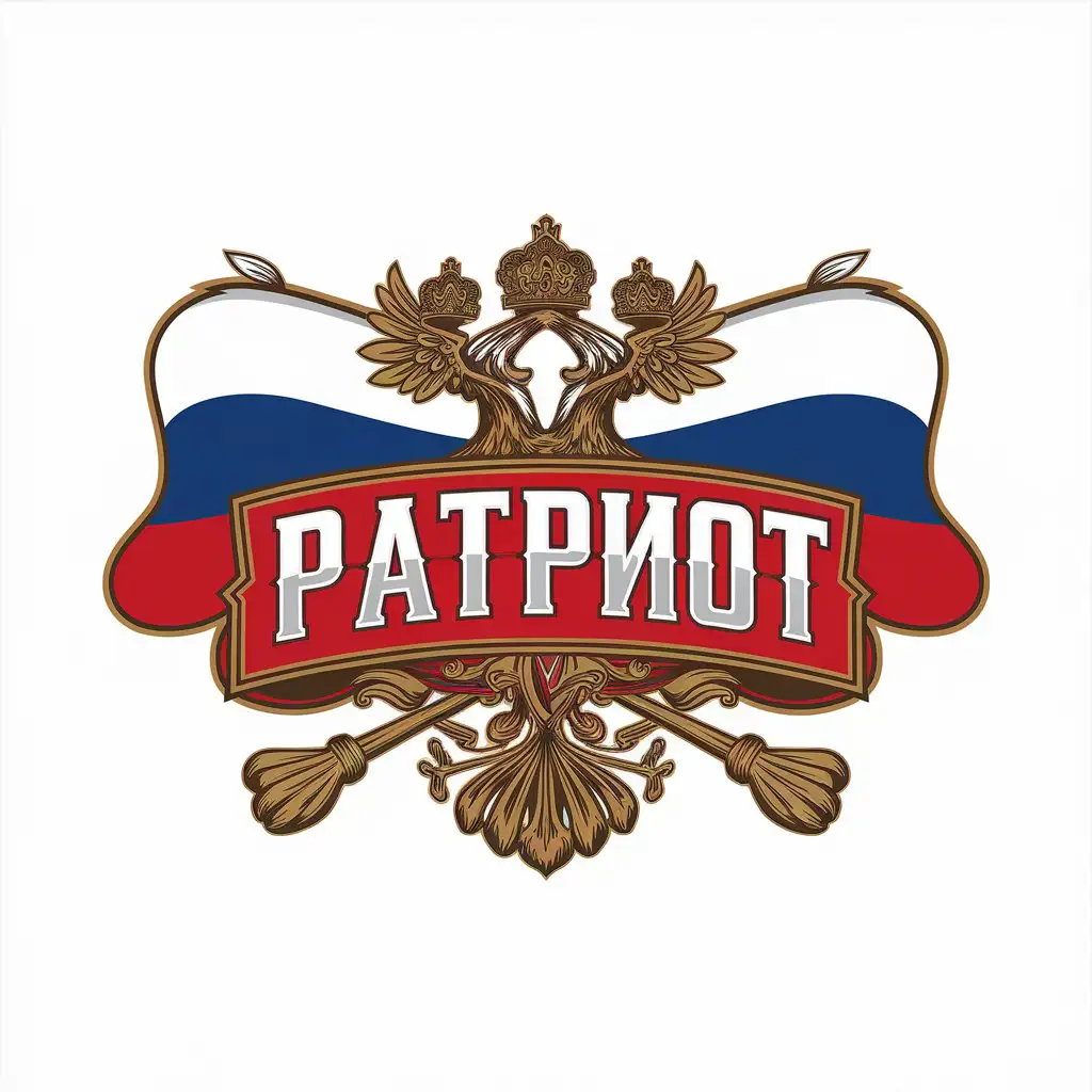 a vector logo design,with the text "PATRIOT in Russian", main symbol:Flag of Russia,complex,clear background