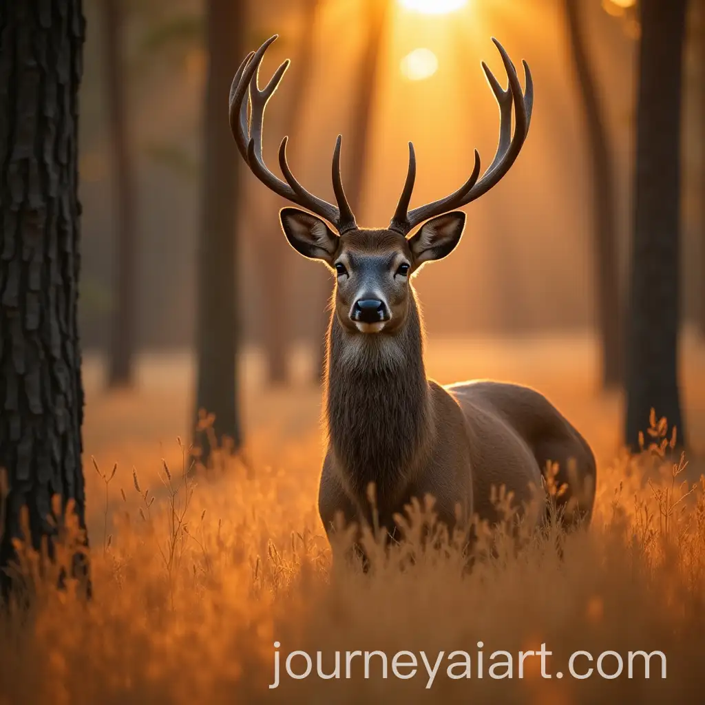 Majestic-Deer-withAI-Image-Prompt-Expansion-Large-Antlers-Standing-in-Sunlit-Forest-at-Sunset