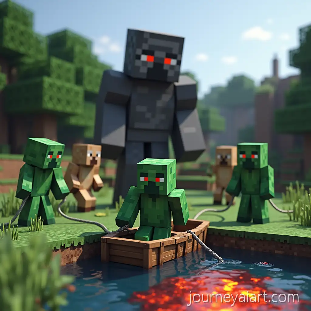 Minecraft-Villager-and-Iron-GolemMinecraft-villager-encounter-Showdown-by-Lava-Pool
