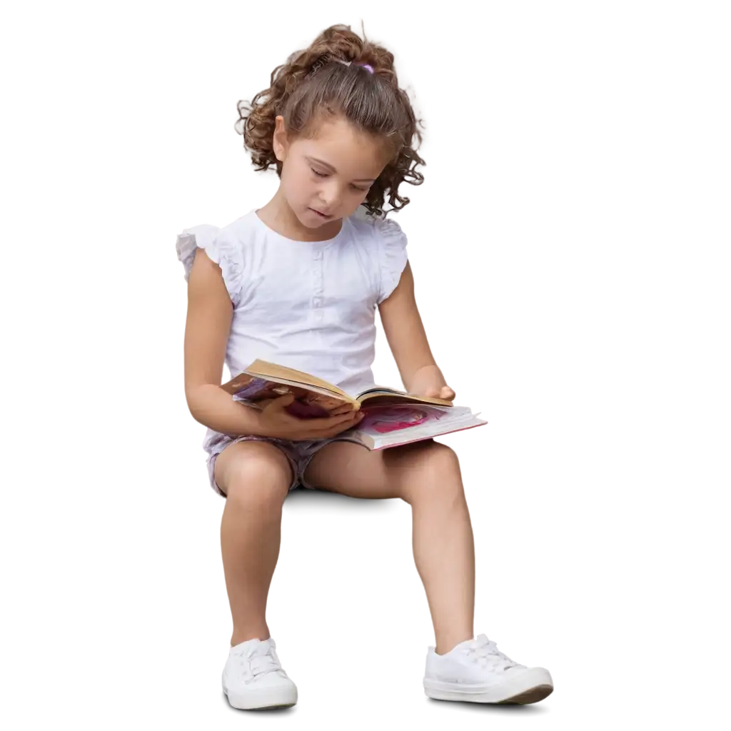 PNG-Image-of-a-Little-Girl-Reading-a-Book-Perfect-for-Digital-Content-Creation