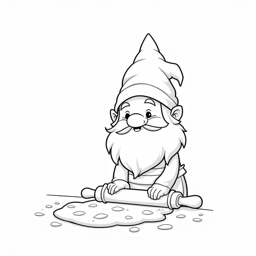 Gnome-Baking-Cookies-with-Rolling-Pin-for-Kids-Coloring-Page