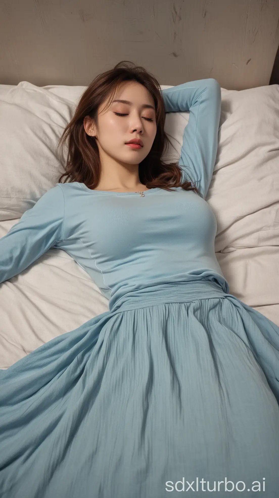 Zhao-Lusi-Sleeping-on-a-Winter-Night-in-Light-Blue-Outfit