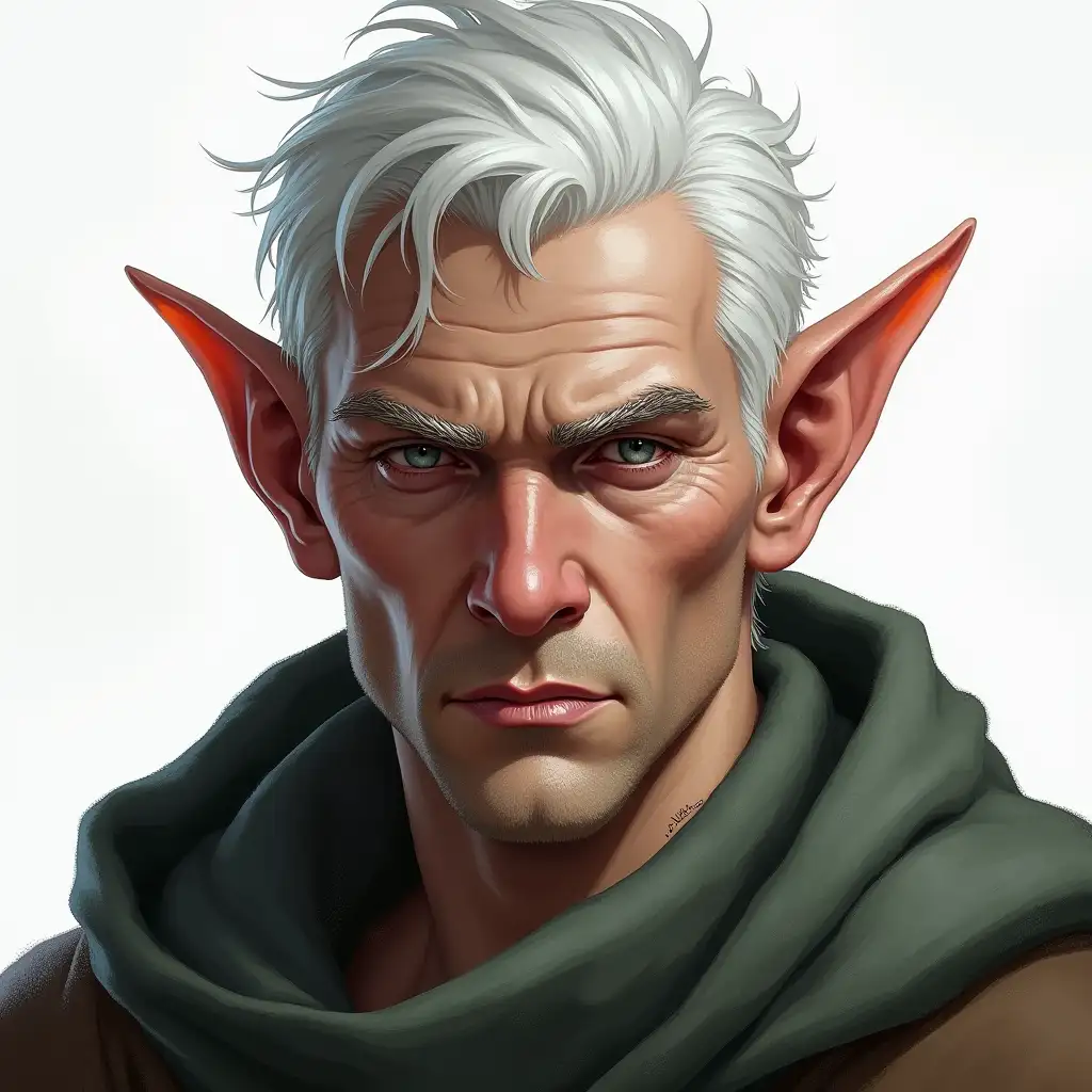 Realistic CloseUp Portrait of a Grizzled Male Elf Ranger