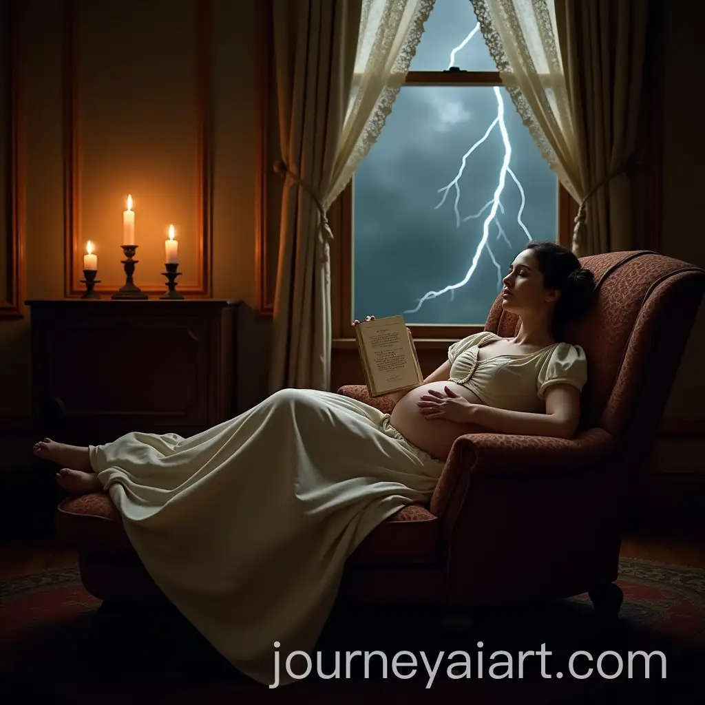 Pregnant-Woman-ReadingAI-Image-Prompt-Expansion-in-a-Candlelit-18thCentury-Parlor-with-Stormy-Weather-Outside