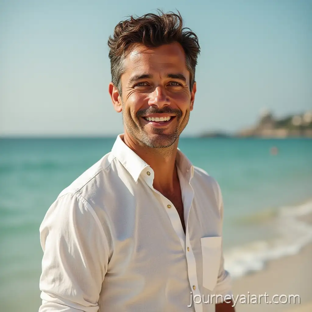 Latino-Man-in-Summer-Linen-Clothing-with-Toned-Body-Inviting-to-Travel-and-Enjoy