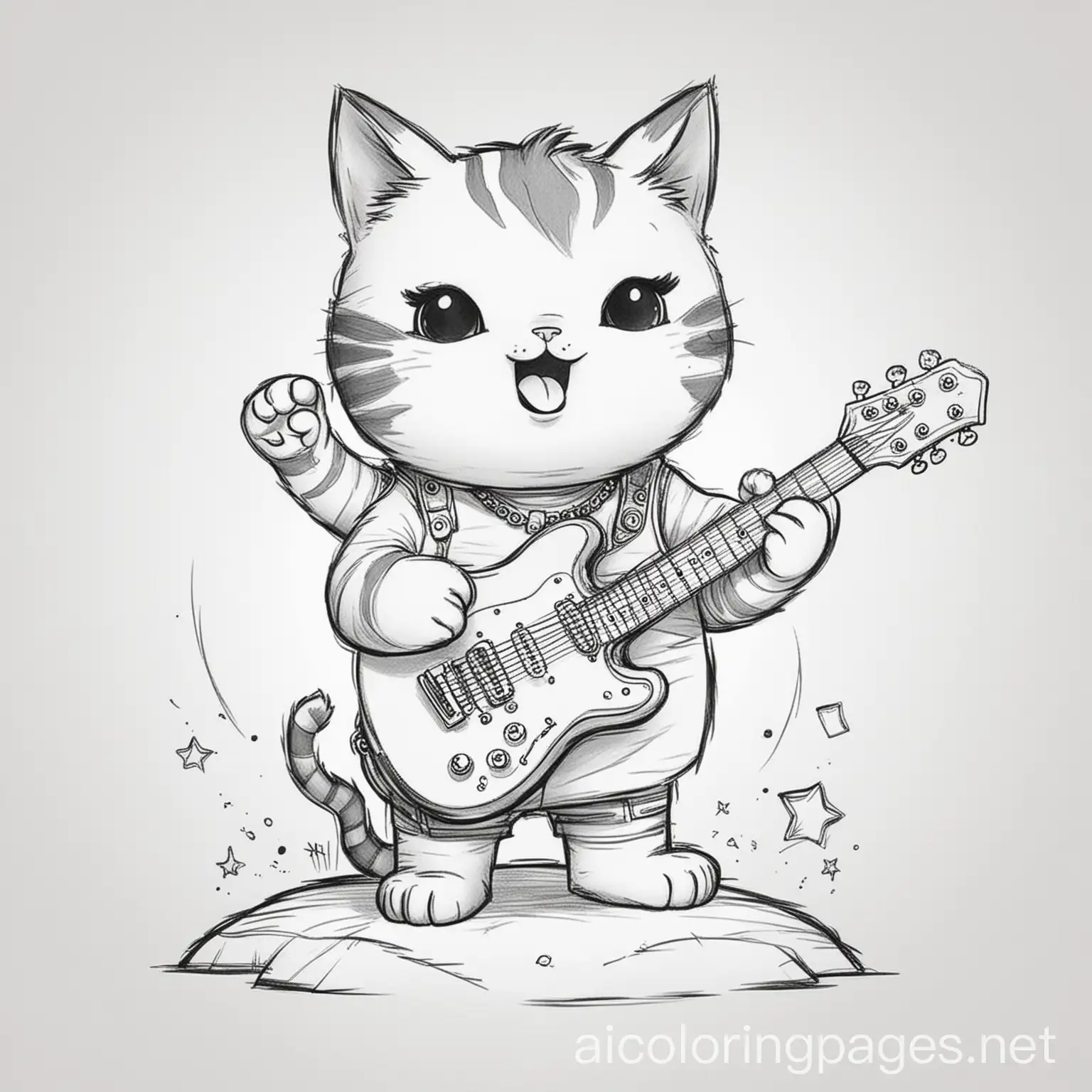 Cute-Cat-Rock-Star-Singing-Coloring-Page