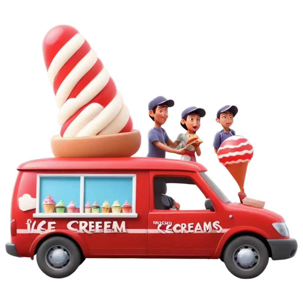 Ice-Cream-Car-PNG-with-Man-and-Workers-in-Red-Clothing-3D-Pixar-Cartoon-Style