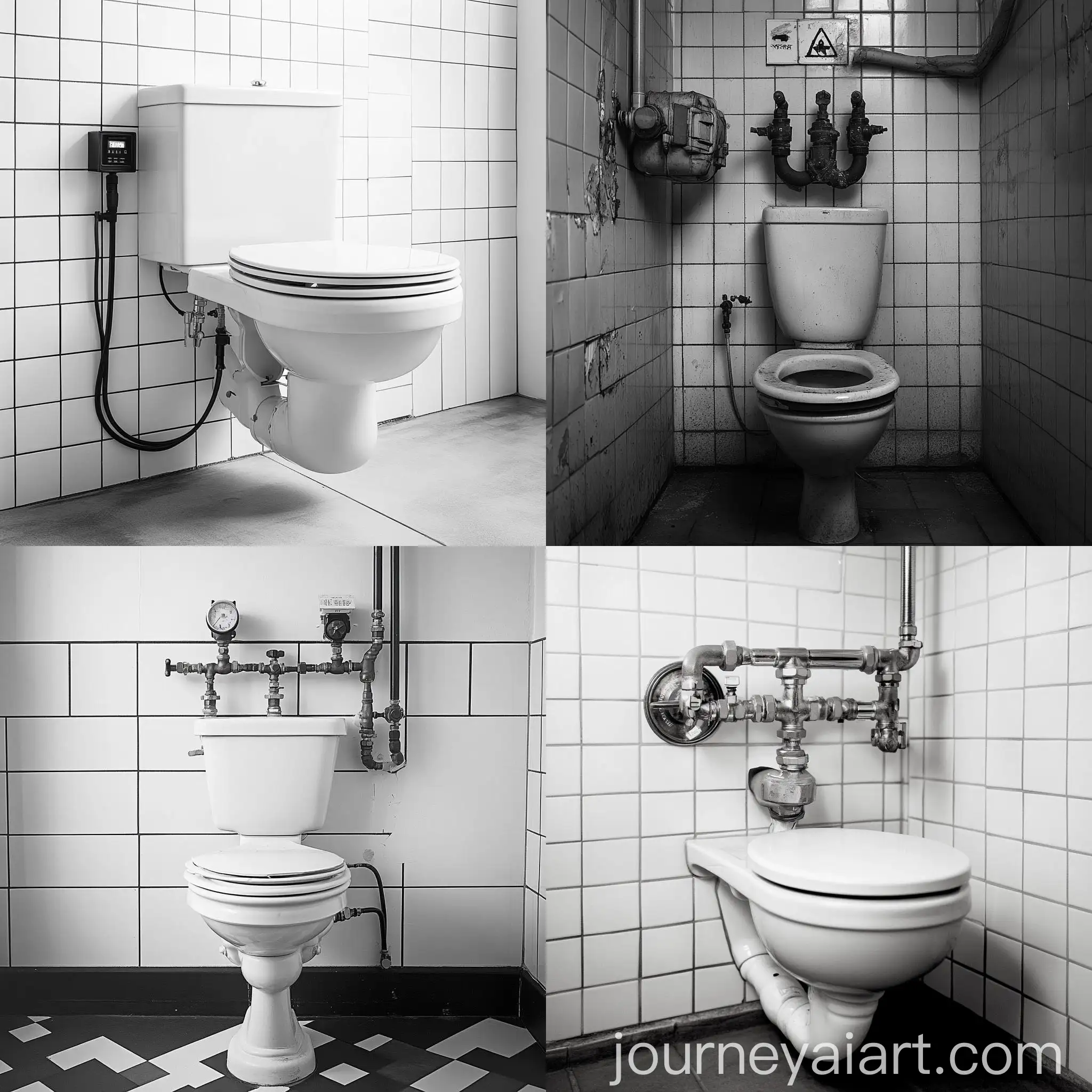 Monochrome-Image-of-Interconnected-Toilet-and-Water-Valve-with-Warning-Text