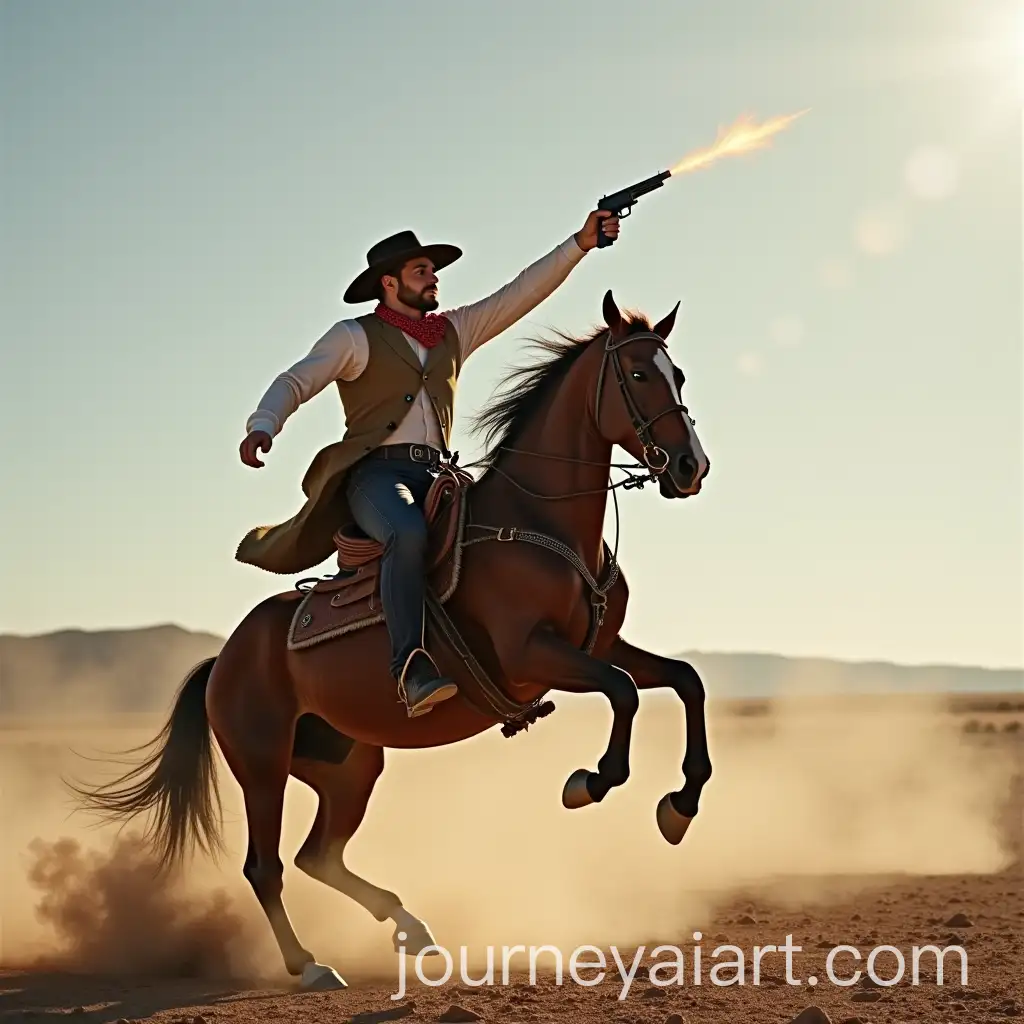Cowboy-Riding-a-Horse-and-Firing-a-Gun-into-the-Air