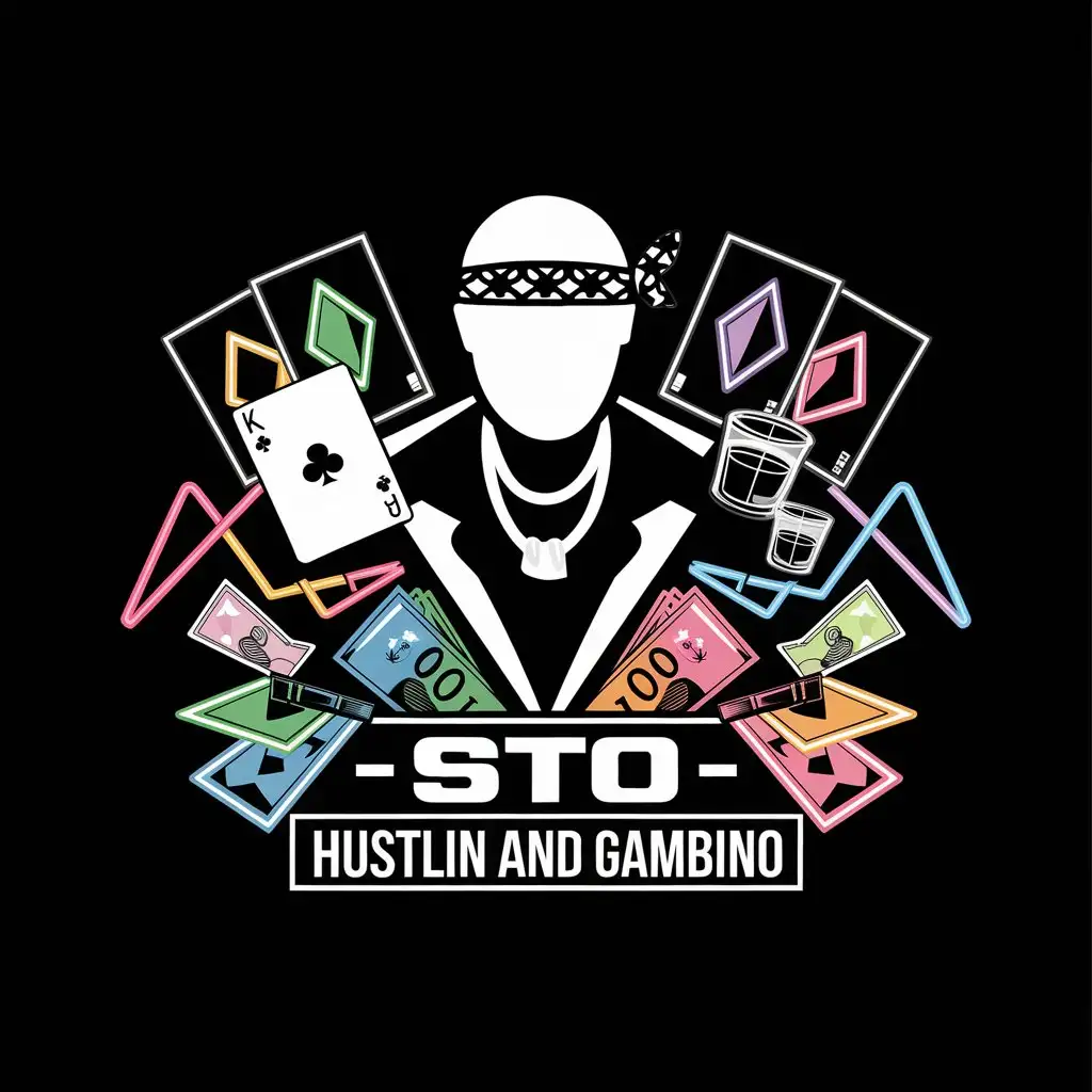 LOGO Design for STO HUSTLIN AND GAMBINO Black White with Hardcore Rapper and Casino Theme