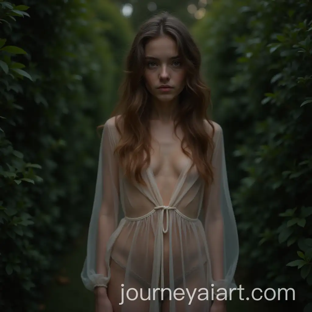 AI-Image-Prompt-ExpansionGirl-in-Sheer-Clothes-Standing-in-a-Dimly-Lit-Garden