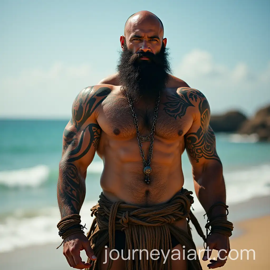 Powerful-PostApocalyptic-Warrior-with-Traditional-Tattoos-on-Beach-Terrace