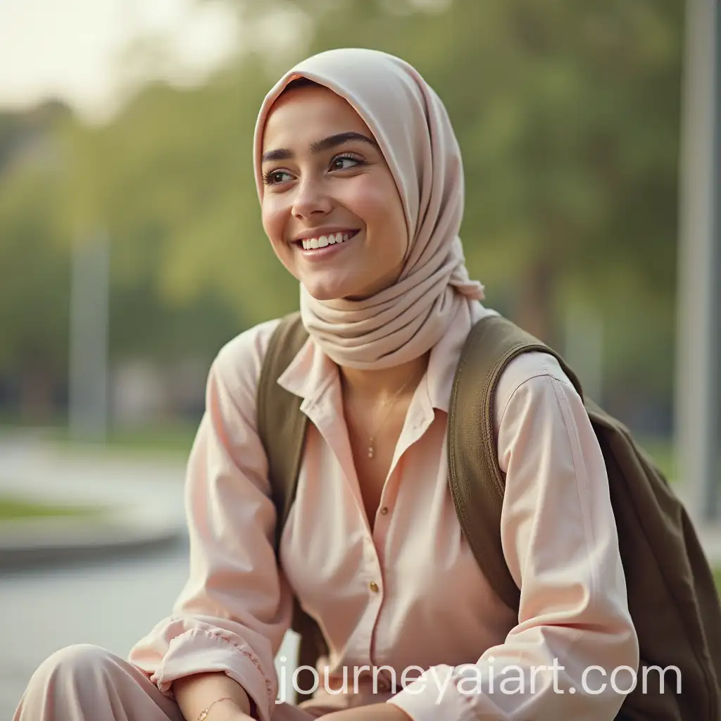Middle-Eastern-Girl-inAI-Image-Prompt-Expansion-Hijab-Laughing-in-Pastel-Colors-with-Backpack