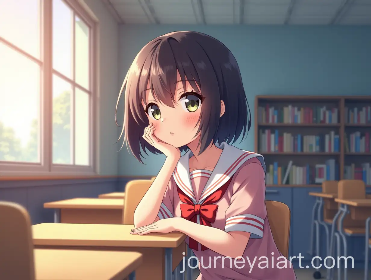 High-School-Girl-with-Short-Bob-Hairstyle-Sitting-in-Classroom-by-Window