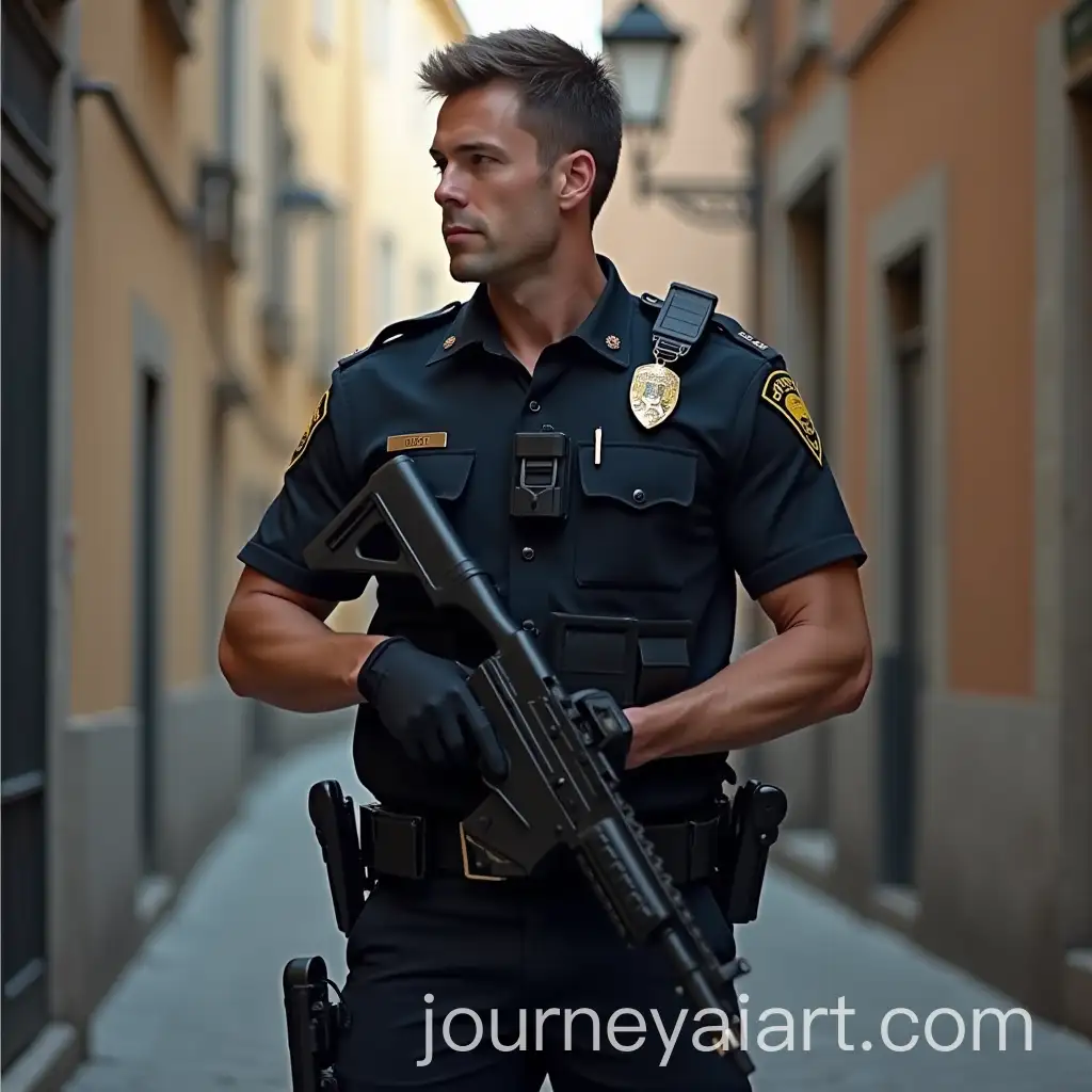 Muscular-Police-Officer-Brunette-in-Uniform