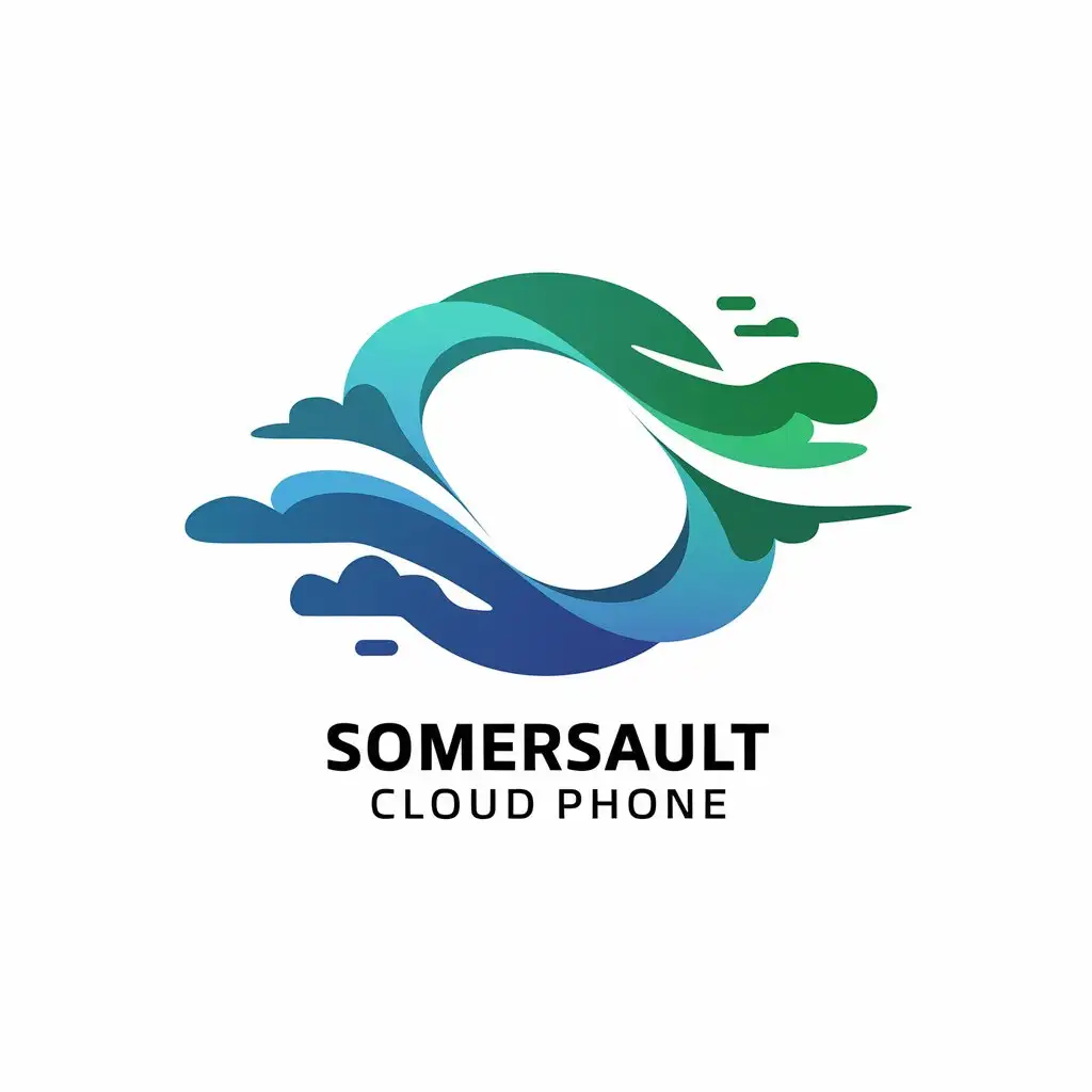 a vector logo design,with the text "Somersault Cloud phone", main symbol:Design concept: Use dynamic curve design and gradient colors to represent the quickness and flexibility of a cloud. nColor scheme: Main color: Gradient blue and green, symbolizing technology and environmental protection. Auxiliary color: White or silver as a decoration, making it fresher.nGraphic elements:nFlowing clouds shape: Design a flowing curve cloud shape to present the features of cloud.nAbstract patterns: You can add some abstract patterns or elements such as lines and wave, adding visual impact.,Moderate,be used in Internet industry,clear background