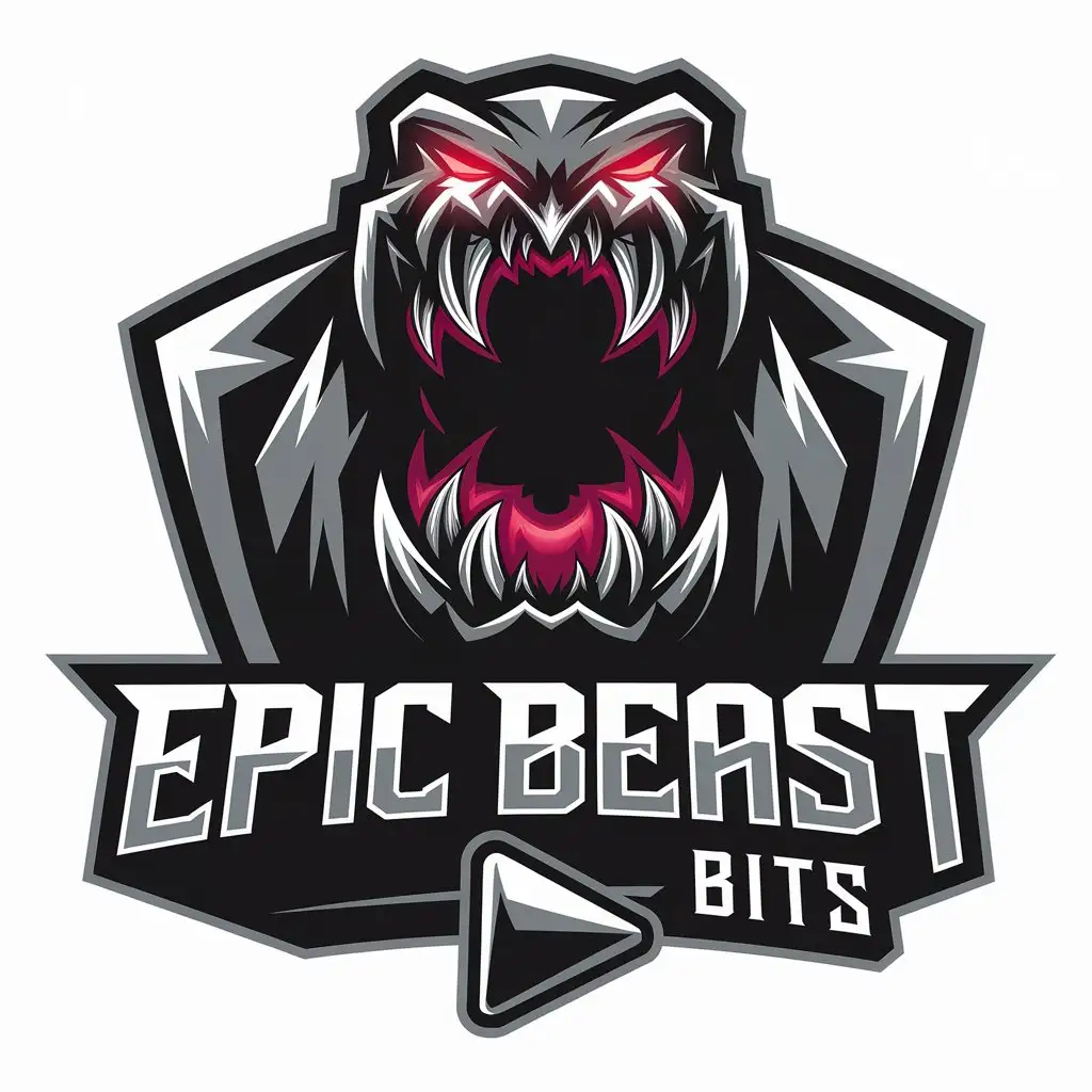 a vector logo design,with the text "Epic Beast Bits", main symbol:The name Epic Beast Bits can be written in bold, modern font with sharp edges or 3D effects.nYou can add an icon of a monster or an image of a play button with a unique style to link to the YouTube video content.,complex,clear background