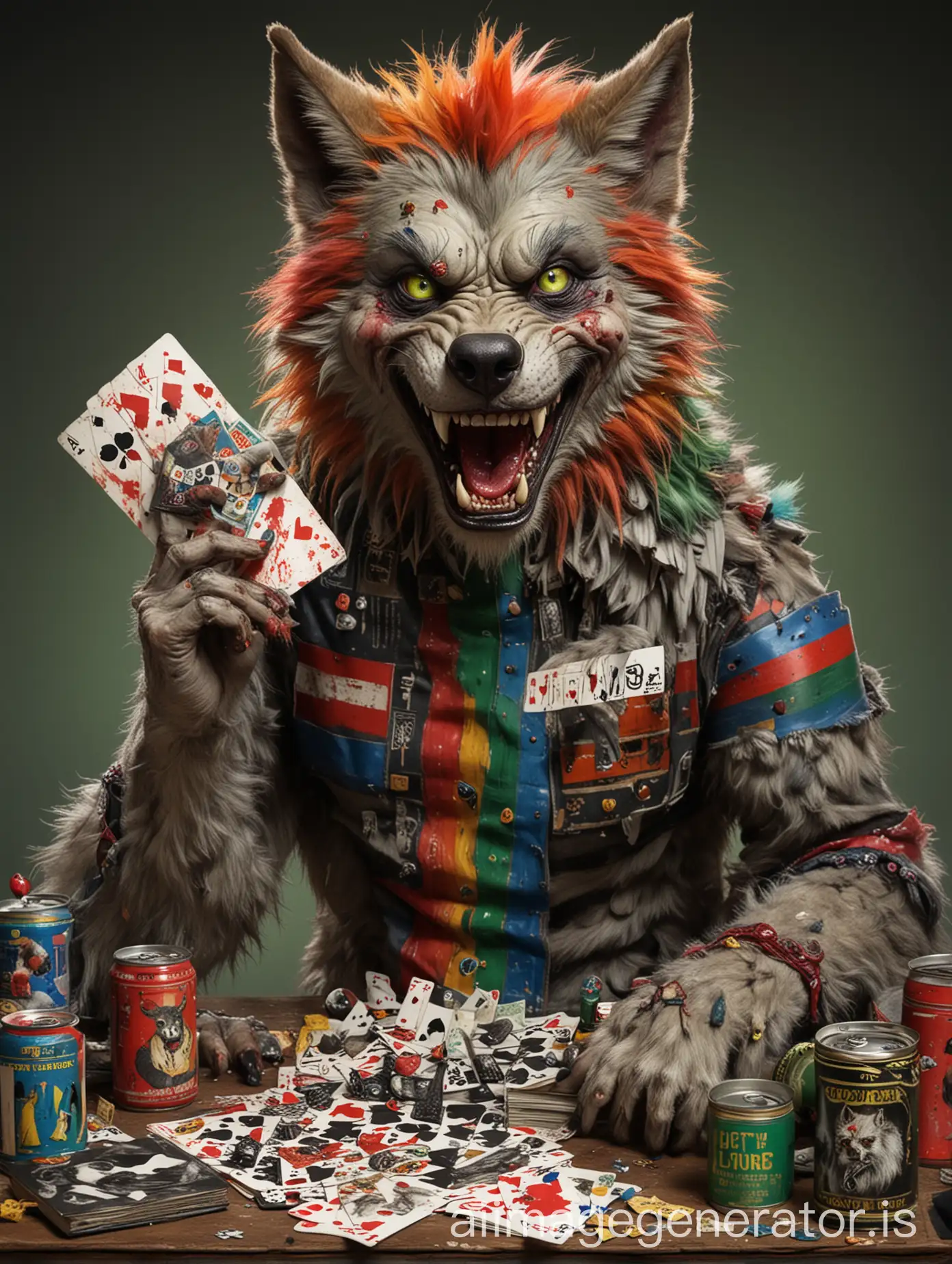 Muscular-Zombified-Wolf-with-Neon-Stripes-and-Child-Queen-on-Chessboard