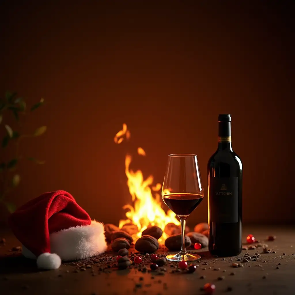 Cozy-Fireplace-with-Wine-Santa-Hat-and-Butschin-Logo