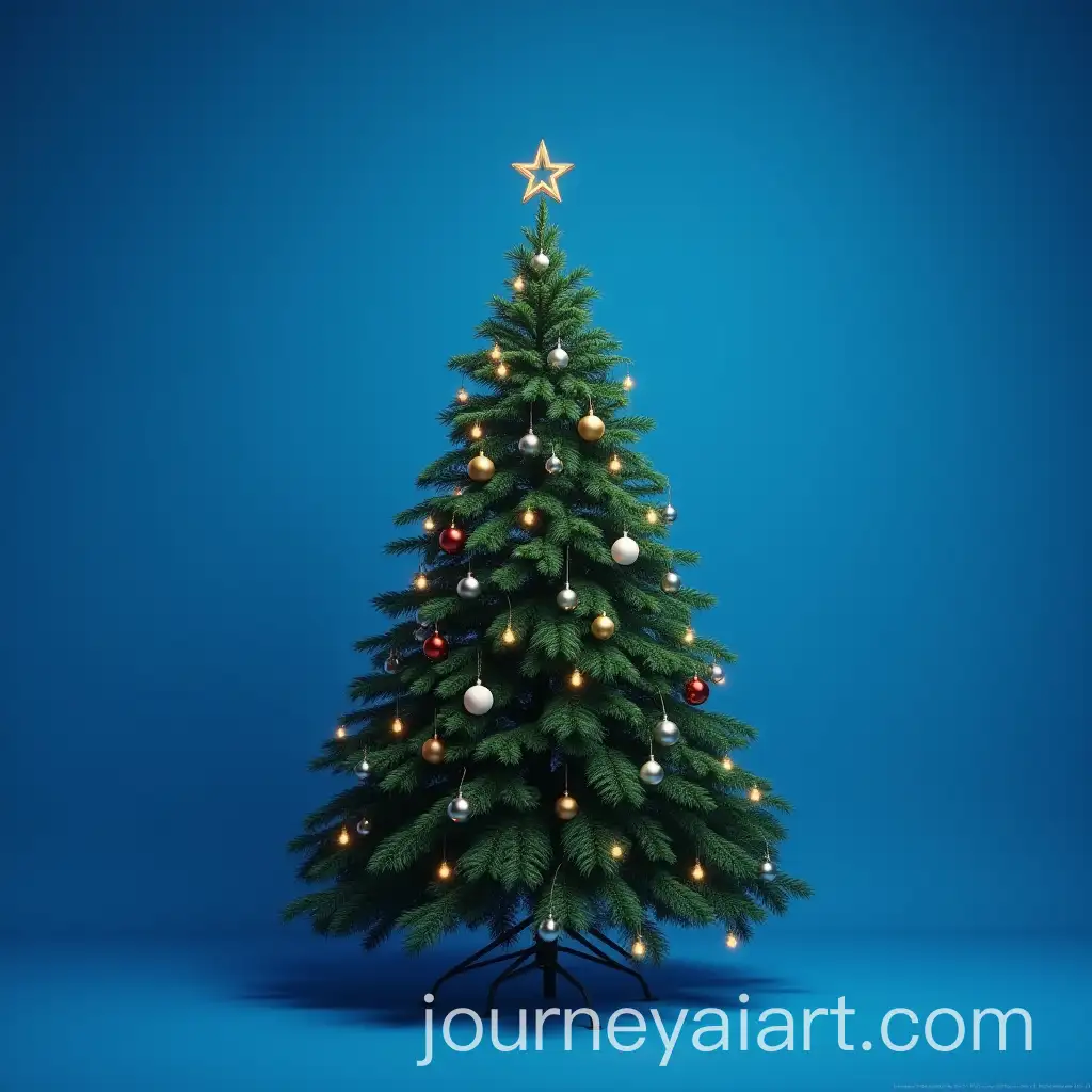 Photorealistic-Christmas-Tree-with-Festive-Ornaments-on-Matte-Blue-Chroma-Key-Background