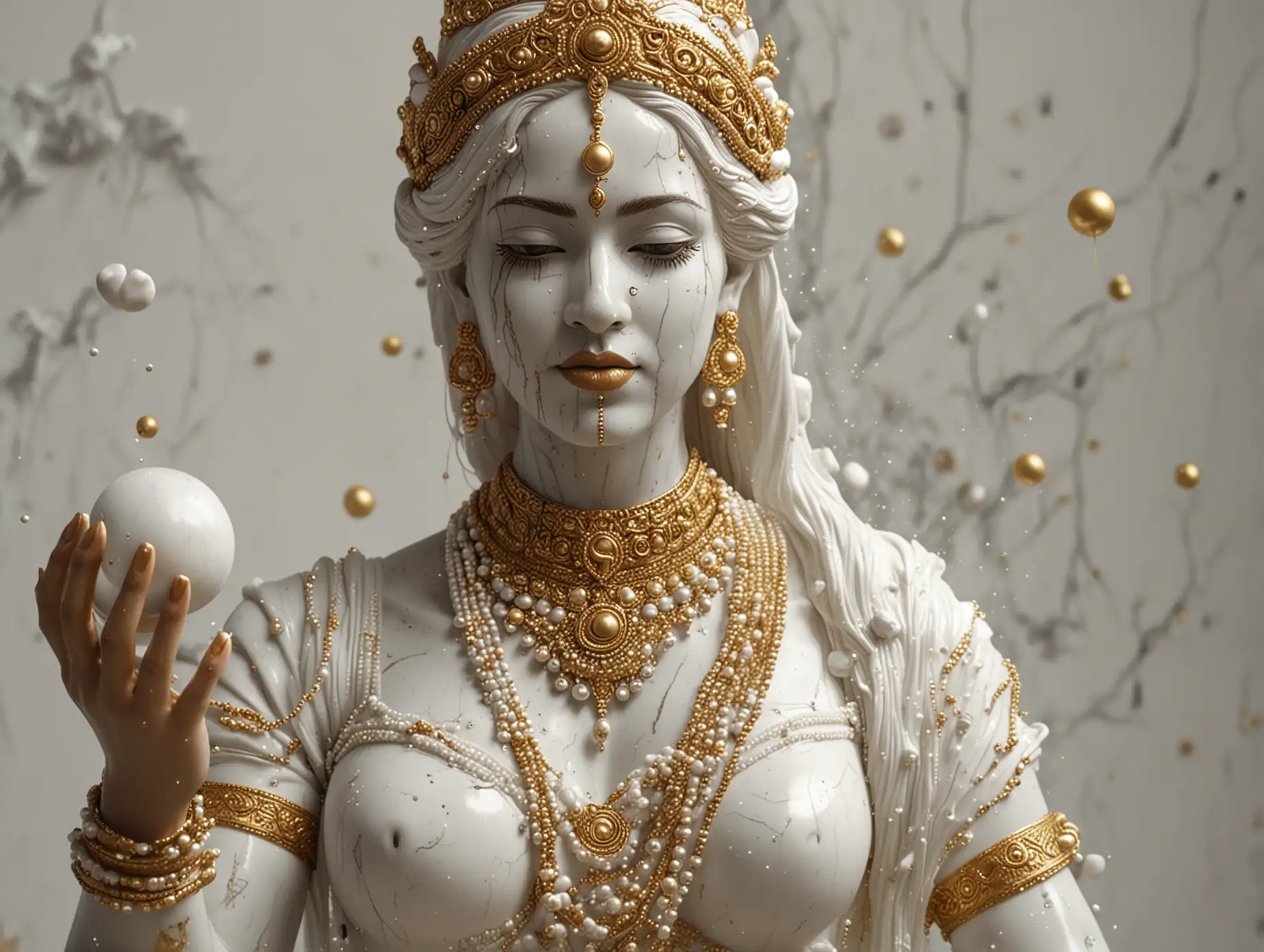 Hindu-Princess-and-Maharaja-Receiving-Golden-Foam-Pearls-from-Marble-Humanoid