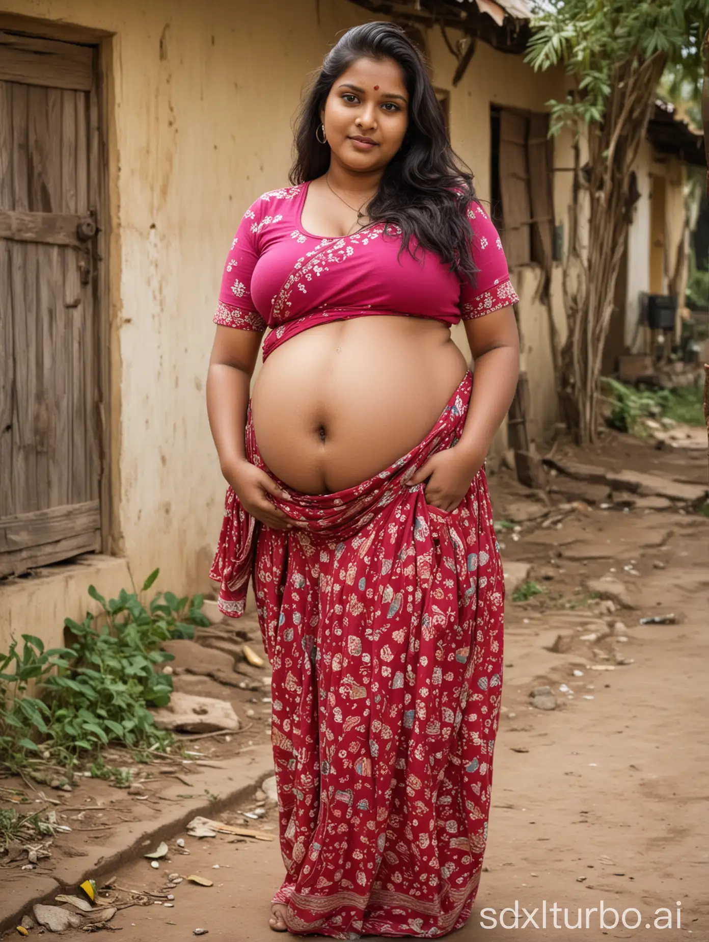 Indian-Village-Scene-with-Plus-Size-Pregnant-Woman