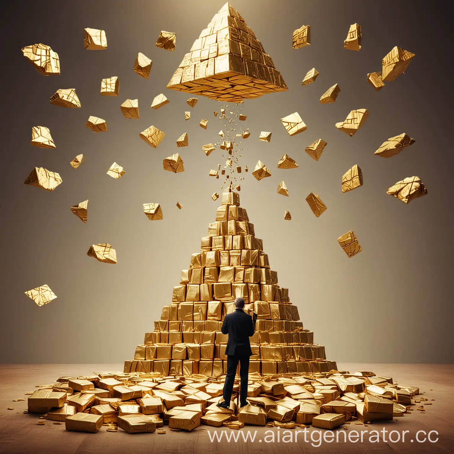 Businessman-in-a-Golden-Pyramid-Conceptual-Art-with-Brain-and-Spiral-Development