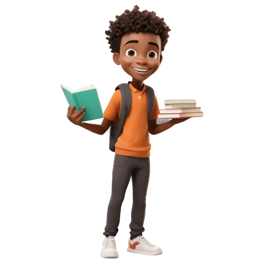 Cartoon-Image-of-African-American-Boy-Handing-Out-Books-in-Class-HighQuality-PNG-Format