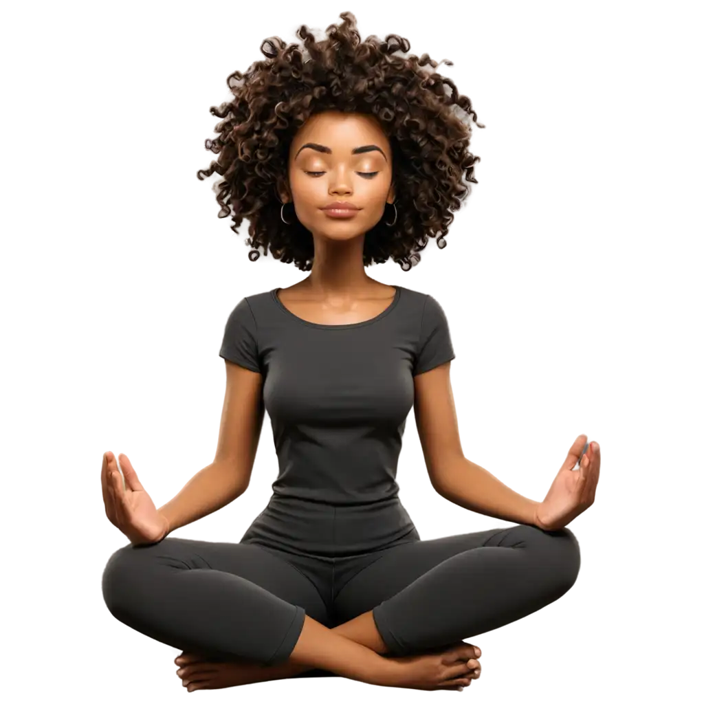 Meditating-Cartoon-Black-Woman-with-Afro-PNG-Image-Peaceful-Meditation-Illustration