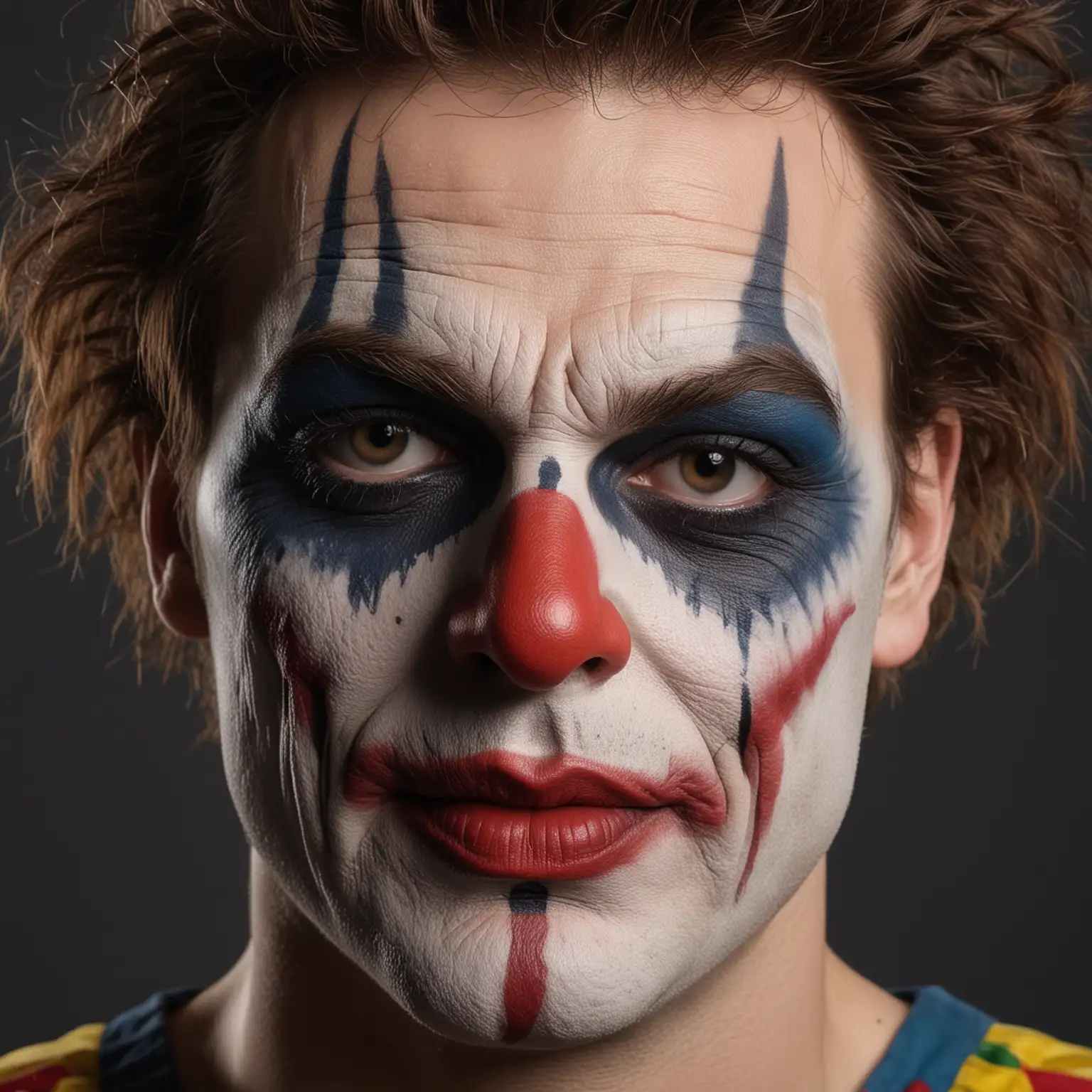 Striking Clown Makeup on a 30YearOld Mans Face