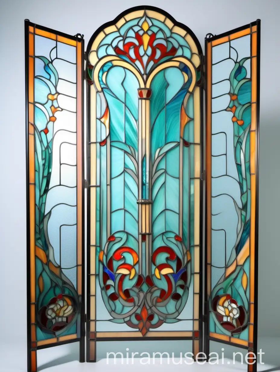 Abstract TiffanyStyle Stained Glass Partition with Faience