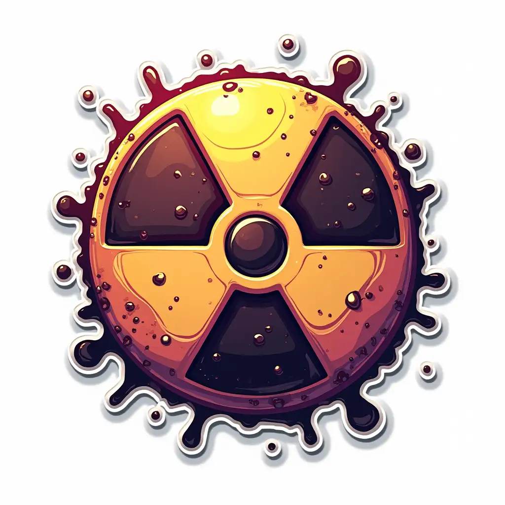 atomic nuclear pile, vibrant and dynamic die cut sticker design top-view, high resolution, vector art,  white background, paint in anime style