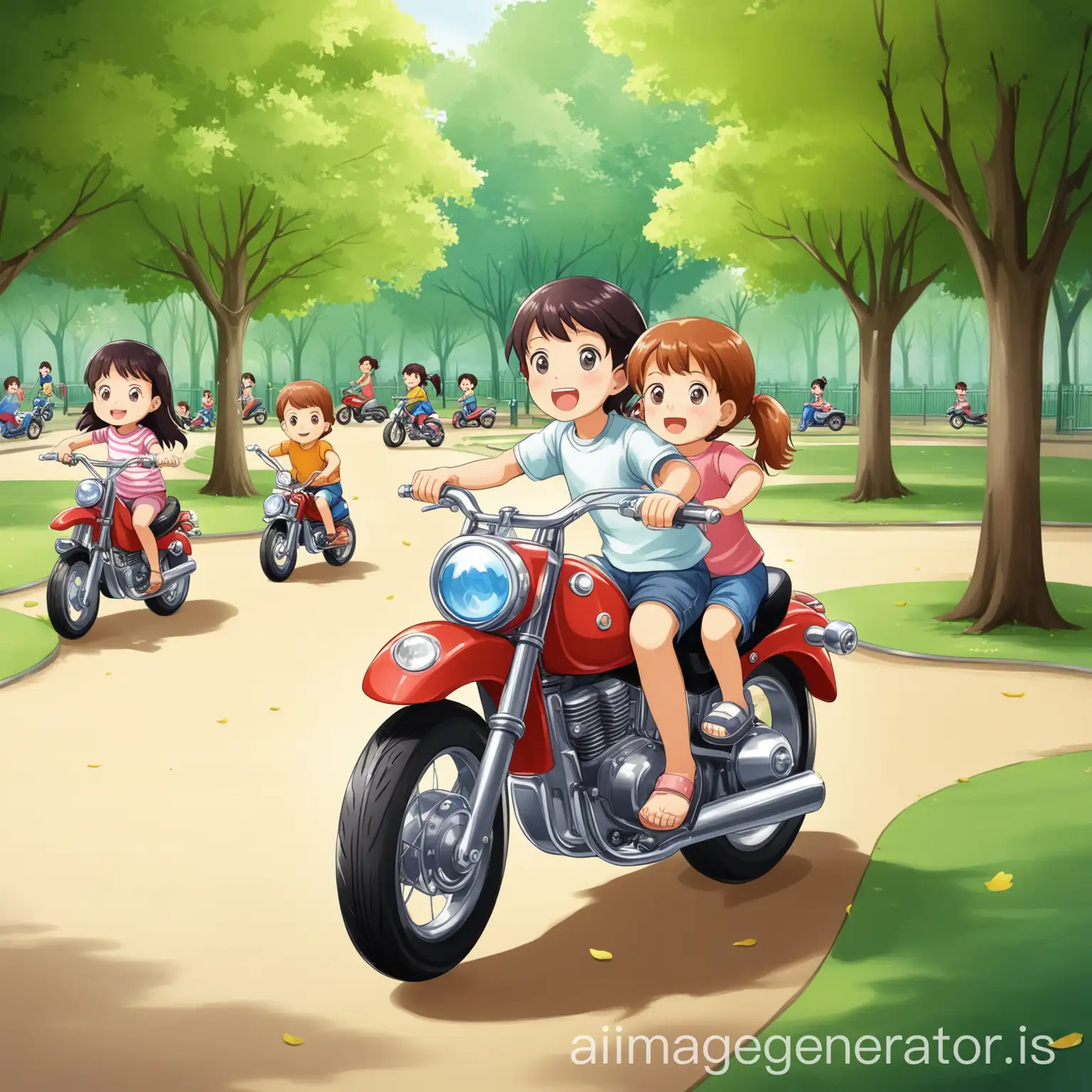 Children-Riding-Motorcycles-in-a-Park