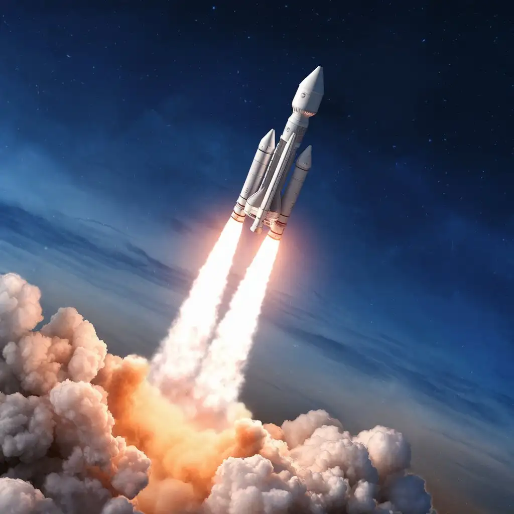 Rocket-Launching-into-Space-with-Detaching-Engine-Stages-in-3D