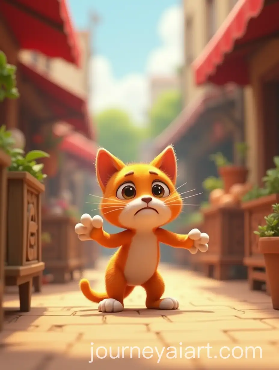 Human-Shushing-Away-Kitten-at-Market-with-Sad-Expression-in-Bright-Morning-Light