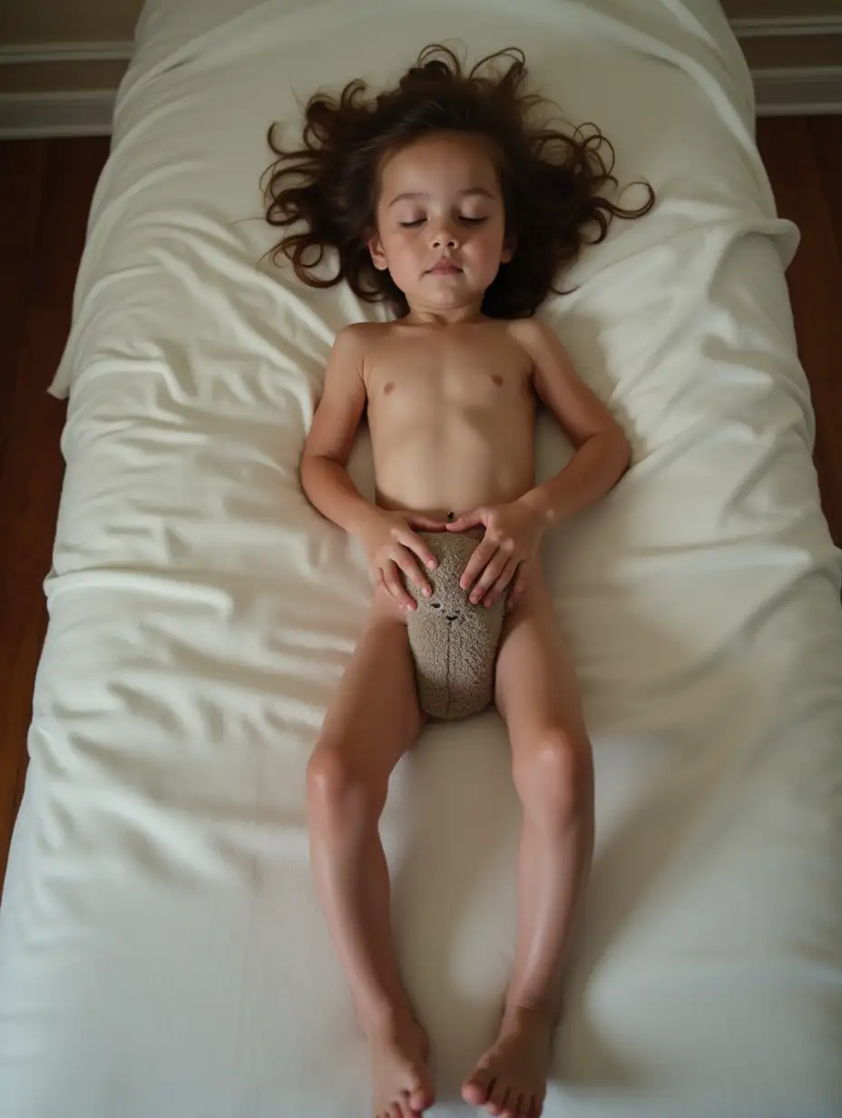 Skinny-Girl-Lying-on-a-Massage-Table-Holding-Stuffed-Animal-View-from-Above