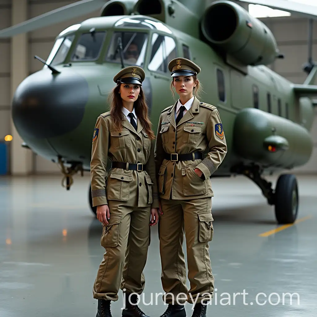 Russian-Military-Woman-in-Camouflage-Uniform-Standing-Next-to-Mi35M-Helicopter