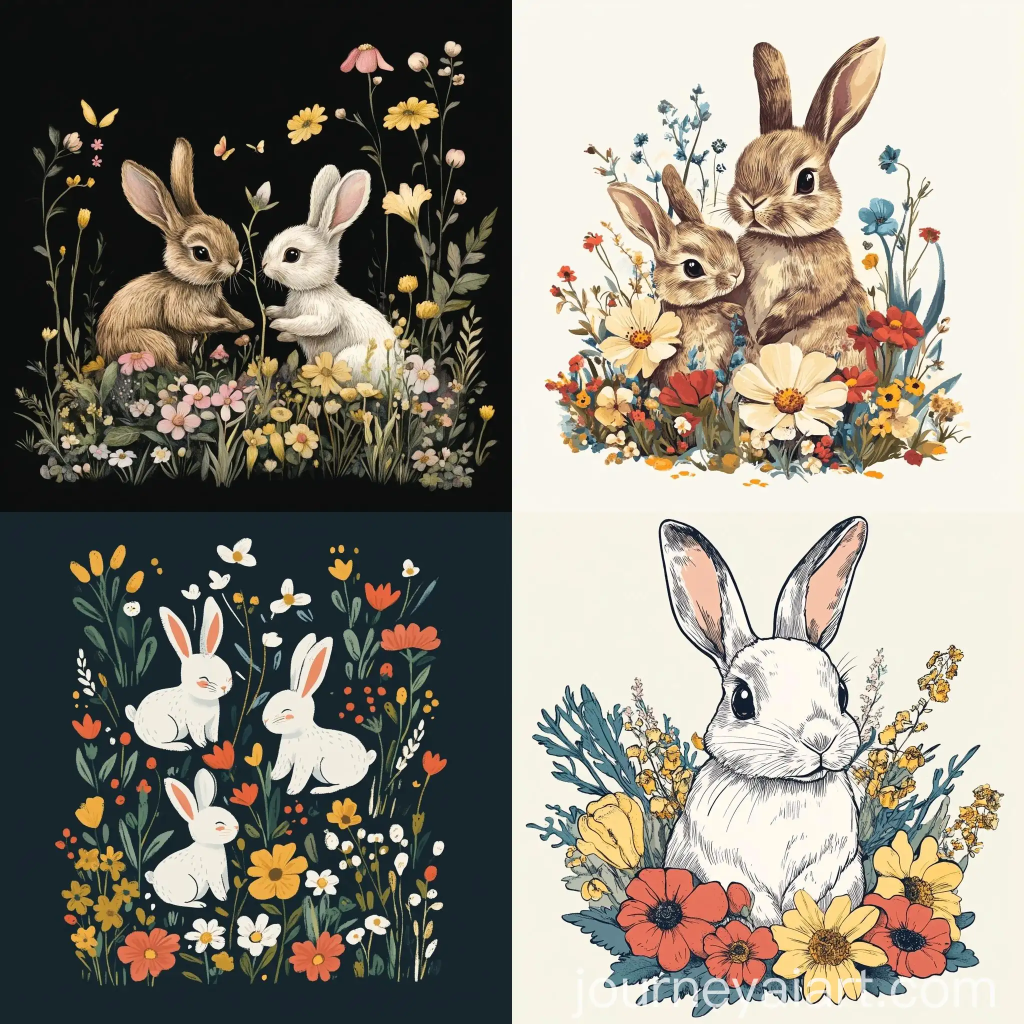 Whimsical-TShirt-Design-for-Kids-with-Flowers-and-Bunnies