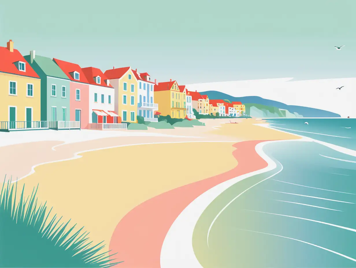 Charming-European-Beach-Scene-with-Colorful-Houses-and-Scenic-Coastline