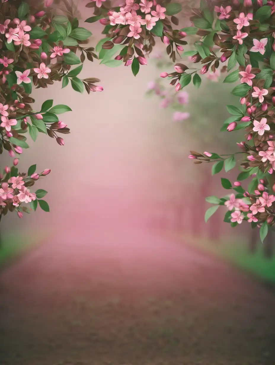 Scenic Hazy Path with Pink Flowers in Natural Light