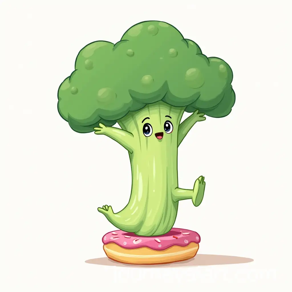 Broccoli-Stepping-on-a-Donut-in-a-Playful-Food-Scene