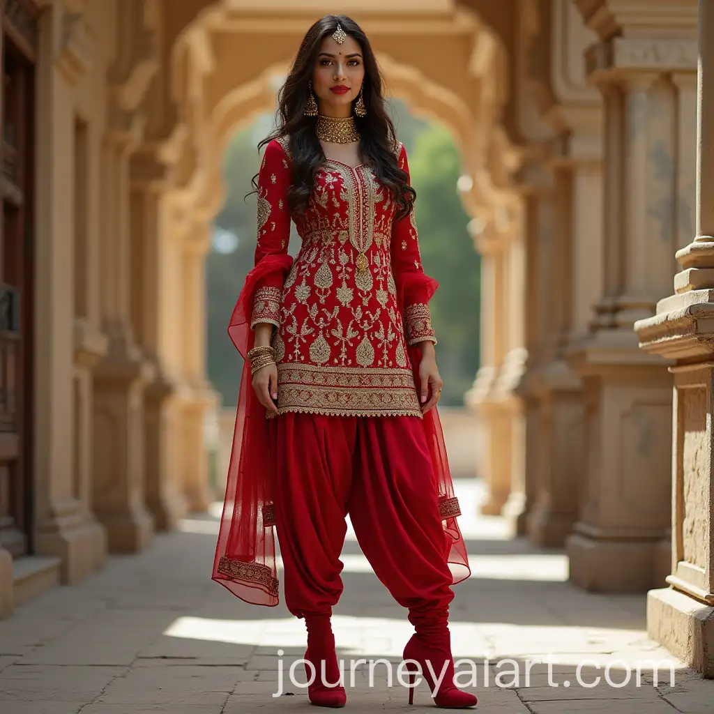 Elegant-Punjabi-Woman-in-Stylish-Heel-Boots-and-Traditional-Suit