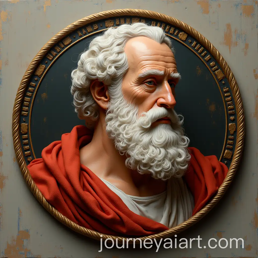 Hyper-Realistic-Round-Badge-of-Plato-the-Philosopher
