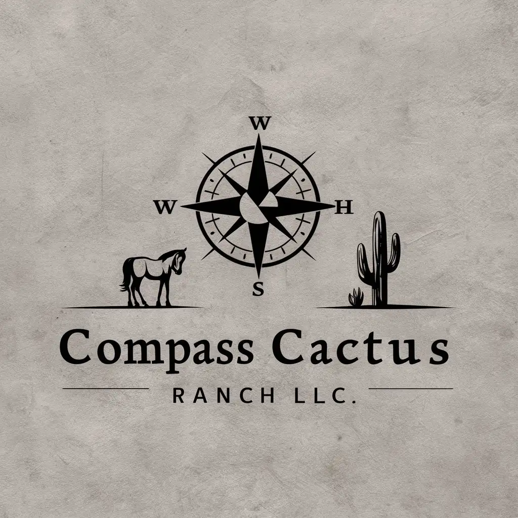 LOGO Design for Compass Cactus Ranch LLC Simple and Classy with Compass Cactus and Horse