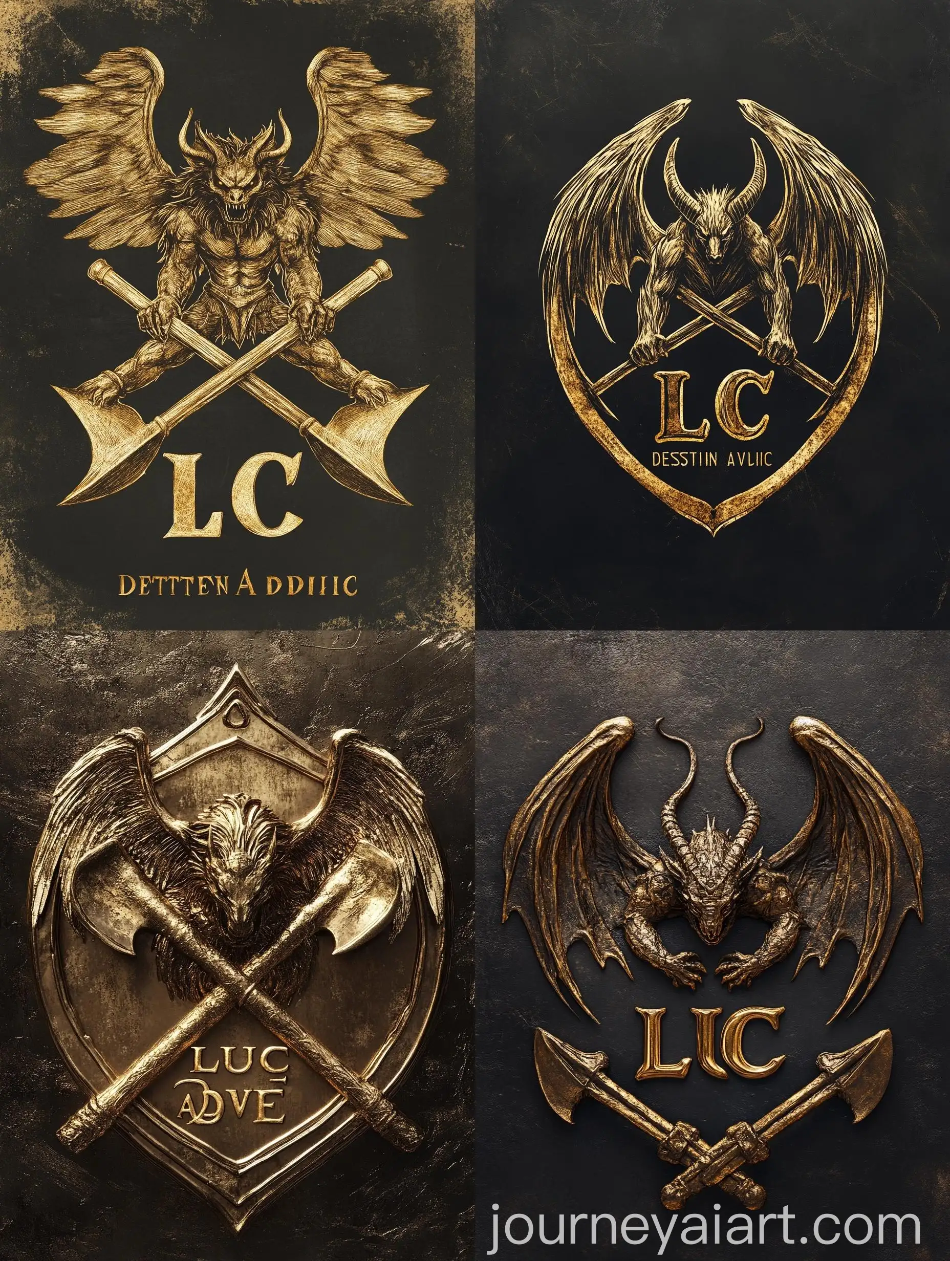 Iconic-Metal-Golden-Grunge-Logo-Design-with-Manticore-and-Angel-Wings